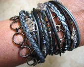 Gunmetal Metallic Chic Endless Leather Wrap Beaded Bracelet with Silver Accents...."FREE SHIPPING"
