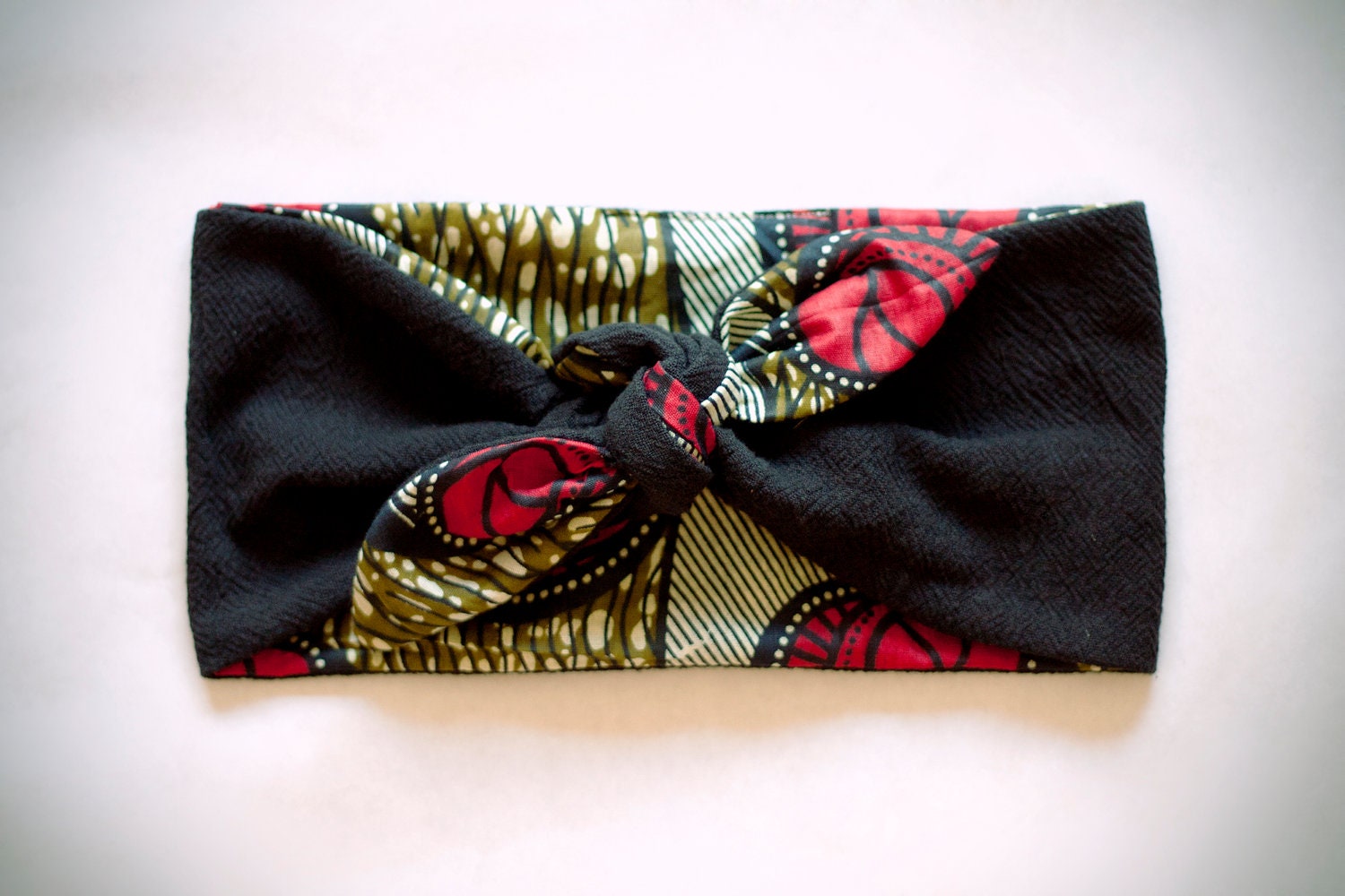 coton headband, reversible, black & african print fabric