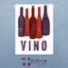 Vino Bottles graphic culinary art illustration signed artist's print 12 x 16