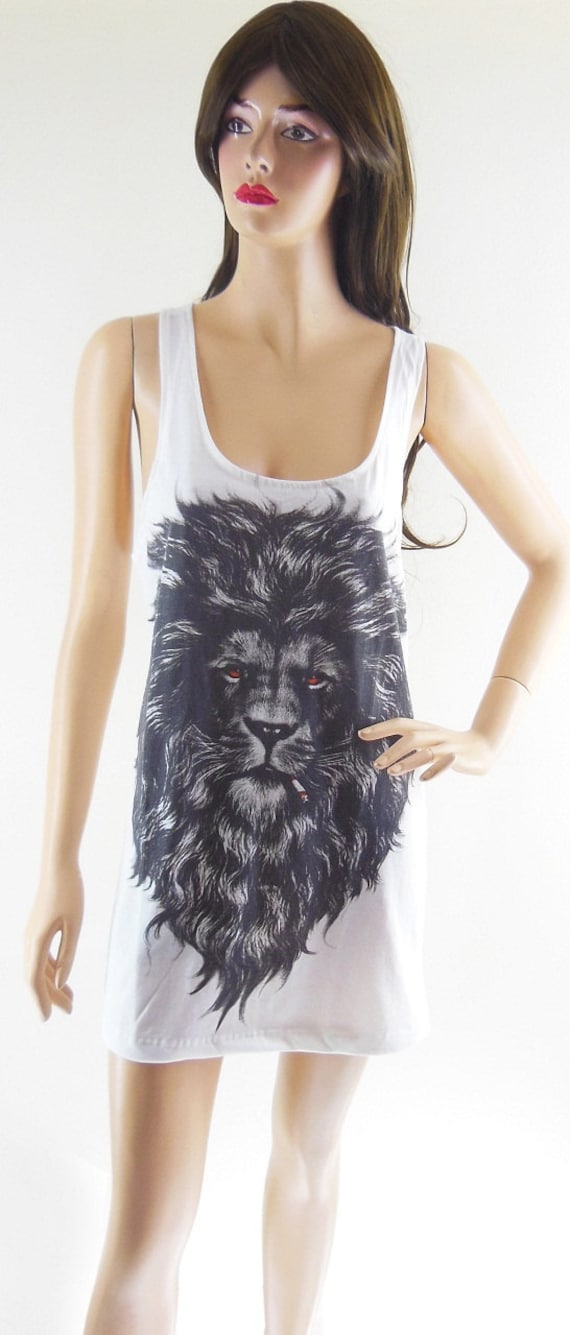 Buy best Cigars Pipes - Lion Smoking Pipe Cigar Animal Style Lion Shirt Lion Tank Top Teens Girl Women T-Shirt Animal Shirt White Tunic Screen Print Size M