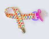 Designer Pacifier Holder - Paci Clip - Binky Clip - Pacifier Clip - Magic Beans in Orange