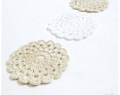 Pastel Crochet Coasters/Doilies of natural color Set of 6 - beige ecru and white color - cotton 4" 10cm READY TO SHIP