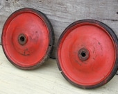 Vintage Wagon or Cart Wheels Good Red Paint - Idugitup