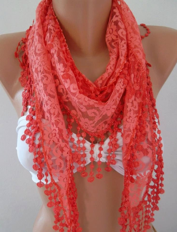 Coral  Scarf   Elegance  Scarf  Lace Scarf