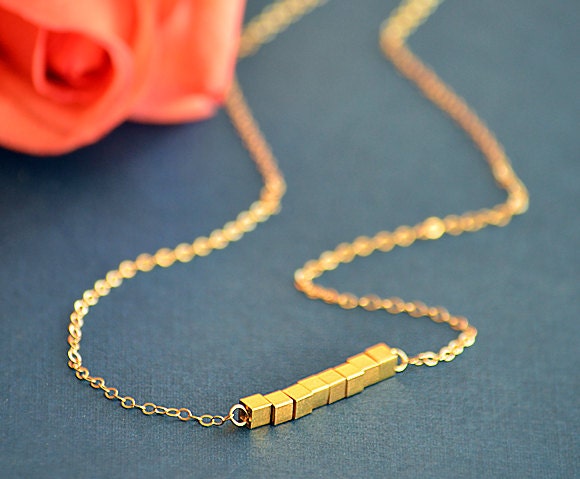 Vermeil Gold square Bead 14 K Gold filled Necklace - gold and silver simple layering jewelry - dainty minimal everyday  jewelry