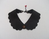 Black Peter Pan Collar Handmade Using Black Leather With Gold Button Detailing