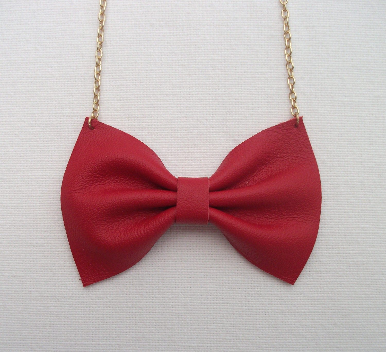 Handmade Red Leather Bow Tie Necklace