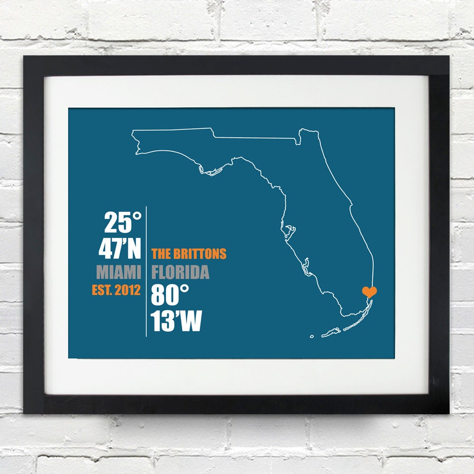 Date & Place with Coordinates Wedding or Anniversary Gift - State or Country Outline