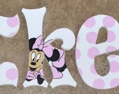 Personalized Wooden Wall Letters for Nurseries and Kids Rooms - Minnie Mouse Theme with White and Pink Polka Dots