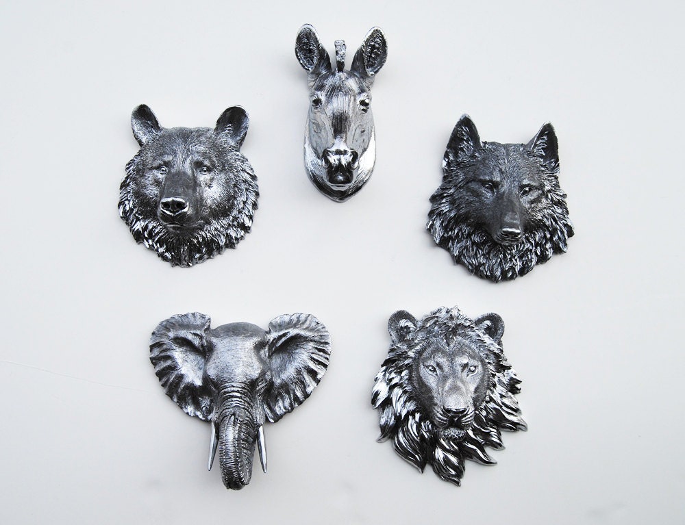 Faux Taxidermy - Create Your Own Zoo - Pick Any Five (5) Chrome Miniature Faux Taxidermy Pieces From the Picture to Create Your Own Zoo