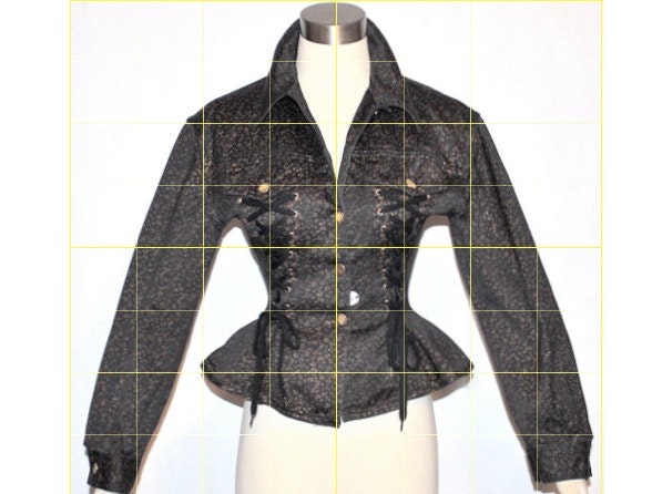 Vintage 90s JUNIOR Jean Paul GAULTIER Jacket Black Floral Denim Lace Up Coat