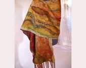 Double-sided silk shawl with hand-painted and Nuno Felt