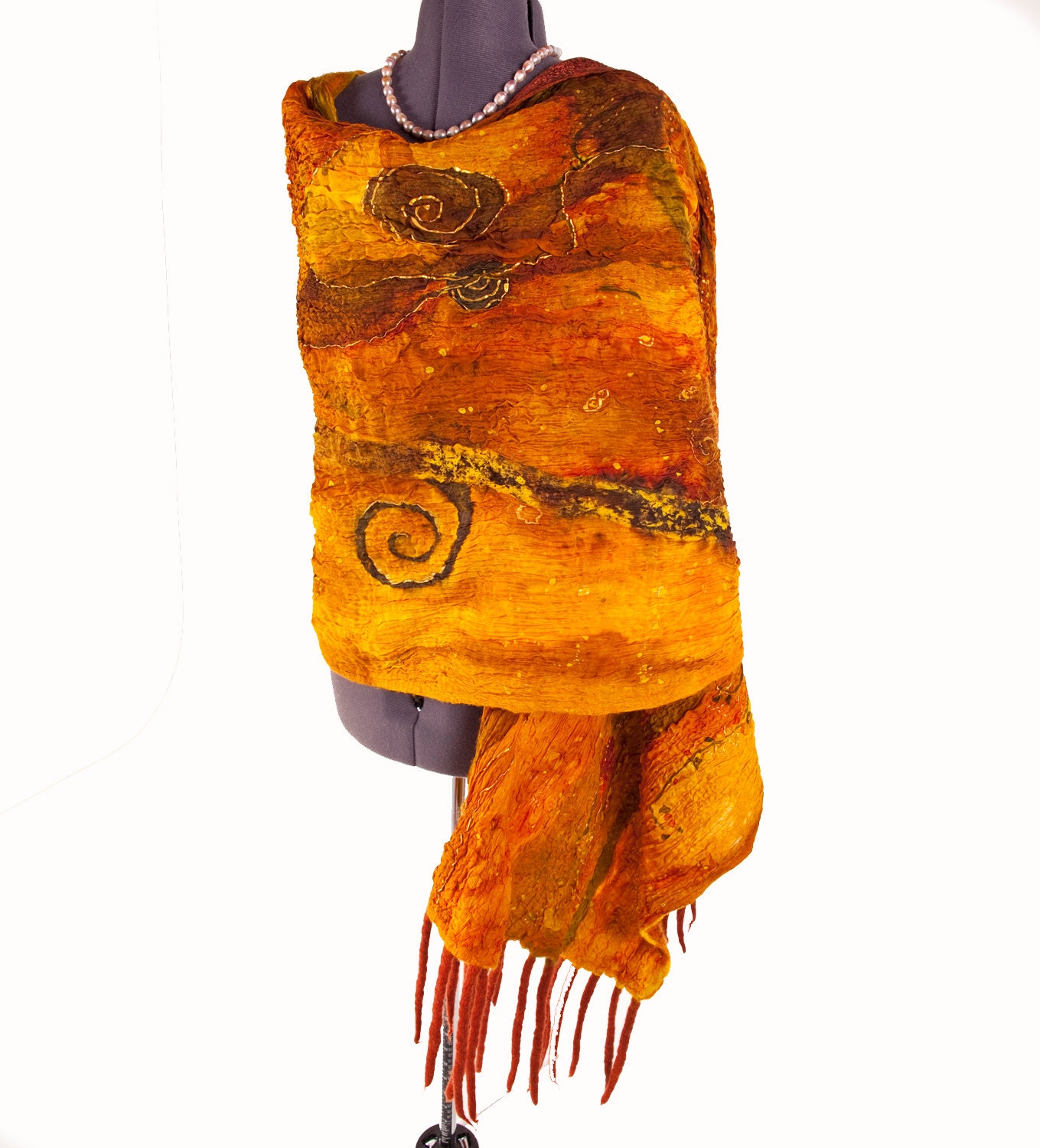 Double-sided silk shawl with hand-painted and Nuno Felt