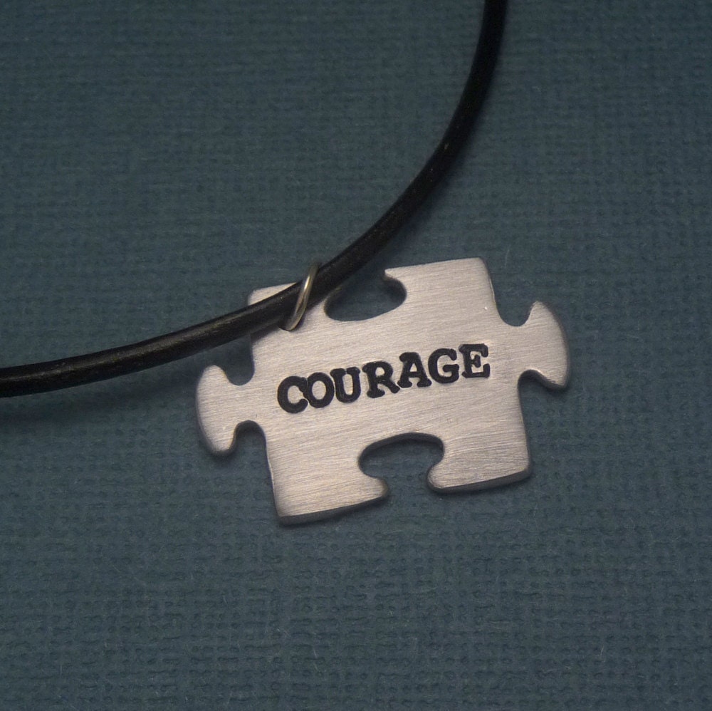Courage - A Hand Stamped Aluminum Puzzle Piece Necklace
