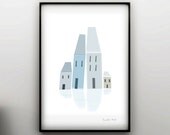 Village Print Houses Illustration -Nature fall print - Art print by nicemiceforyou