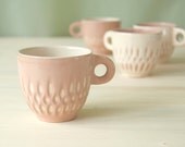 Ceramic stoneware cup coffee espresso - unique handmade decorative textured kitchen pottery morning coffee -  set of four - wedding gift