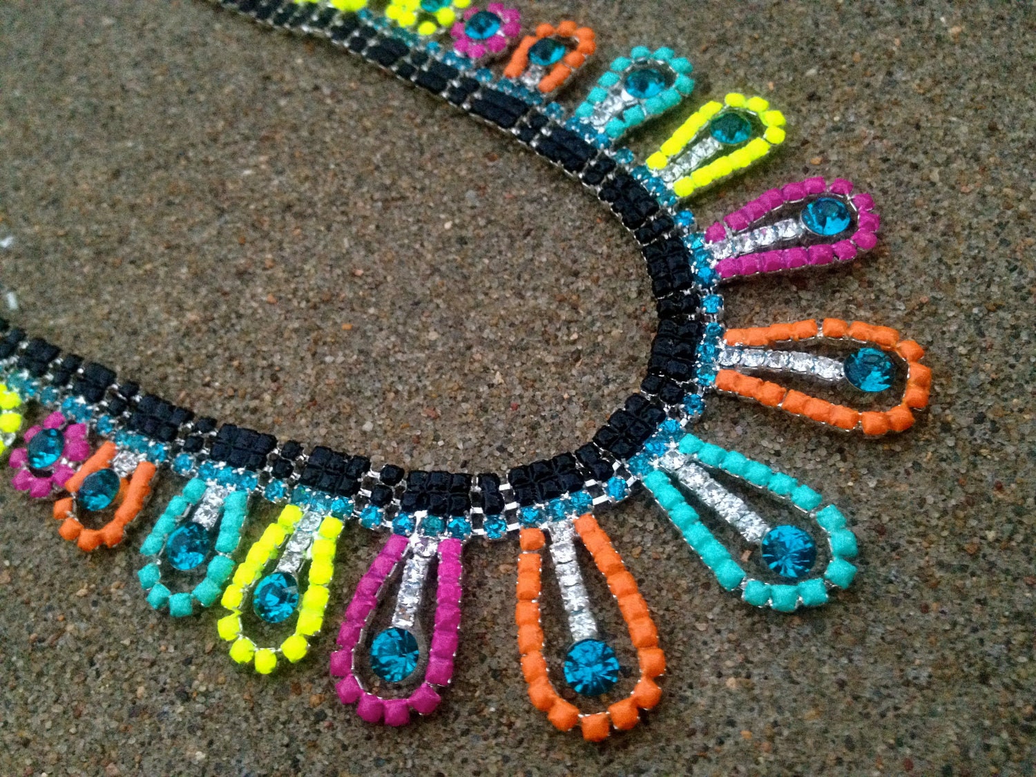 Neon Brights Hand Painted Rhinestone Necklace - custom