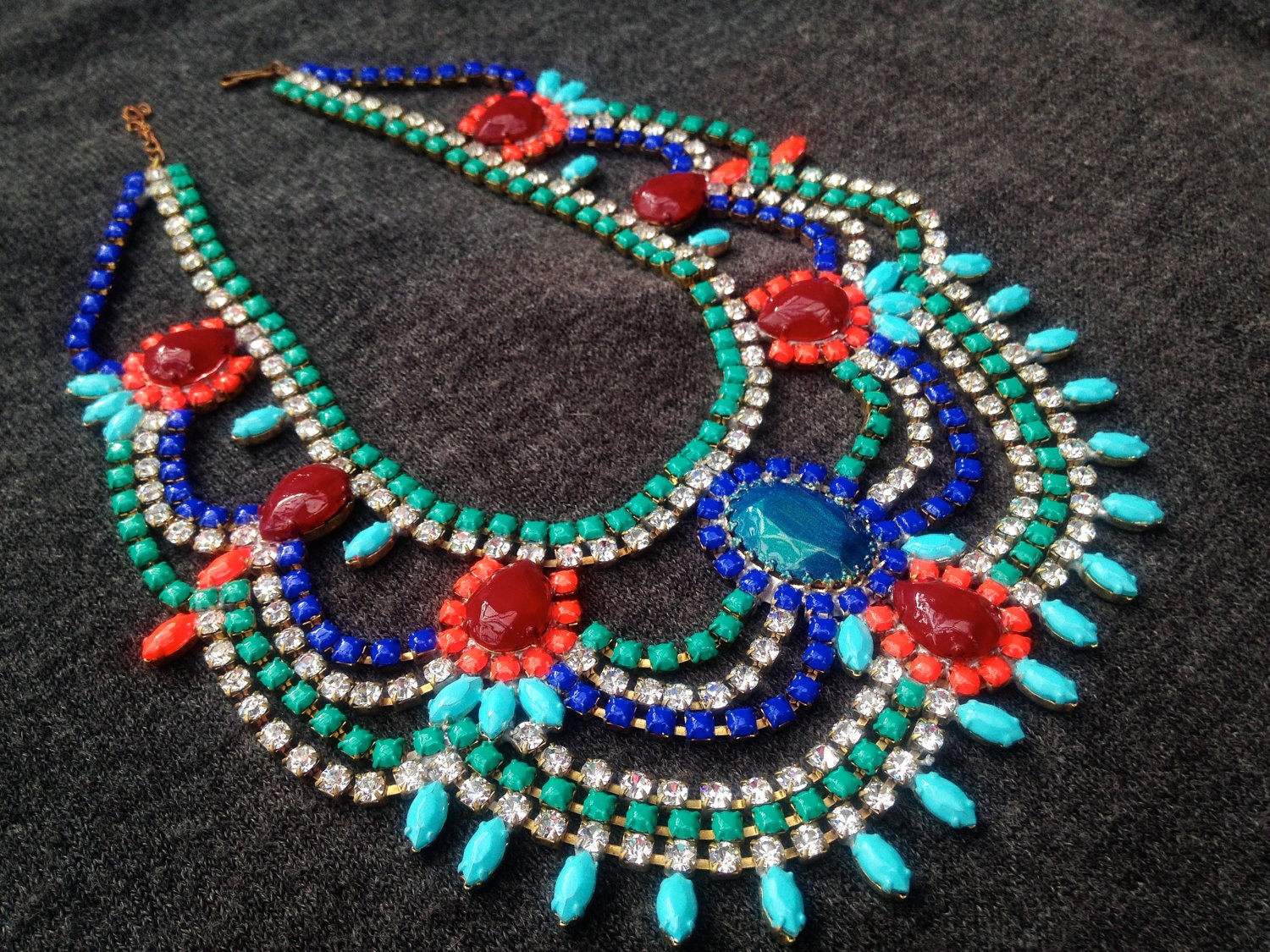 Custom Vintage Hand Painted Rhinestone Statement Necklace - Dannijo look