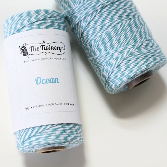 Bakers Twine - Turquoise  Blue stripe Ocean Blue 240 yard spool - for gift wrapping - packaging - scrapbooking tags favors crafting string