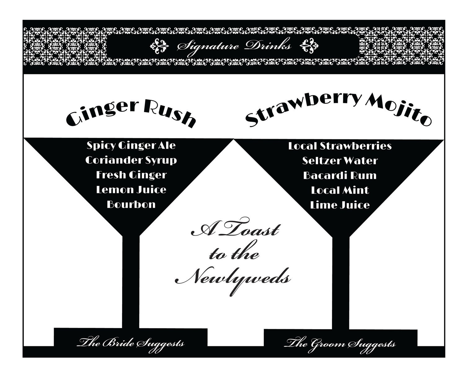 Signature Drink Bar Sign - Customized for Weddings and Events