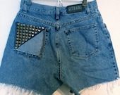 High Waisted Jean Shorts with a Gunmetal Stud Filled Pocket