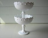 Milk Glass Compotes, Wedding Tablesetting, set of 2 large compotes