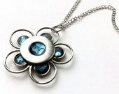 Blue Flower Necklace, Artisan Necklace, Blue Necklace, Flower Pendant, Silver Flower, Silver jewelry, Flower Jewelry