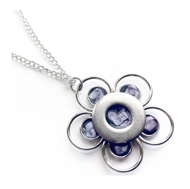 Silver and Purple Necklace, Light Purple Jewelry, Cute Necklace, Metal Flower Jewelry, Purple Flower Necklace, Purple Bridesmaid Gift