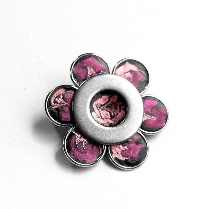 Pink Flower Silver Brooch, Magenta Metal Flower Pin, Pink Flower Brooch, Magenta Pin, Metal Flower Brooch, Stainless Steel, Gift for Her