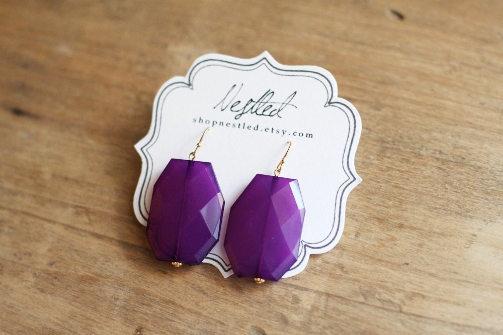 Eggplant Purple Statement Drop Earrings