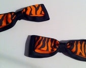 Black & Orange Barrettes, Ribbon Hair Clips, Set of 2, Hair Accessories
