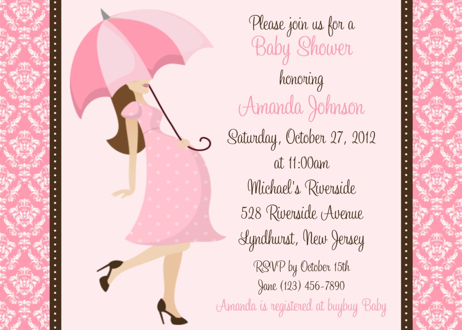  items for girl baby shower invitation on etsy damask baby shower girl