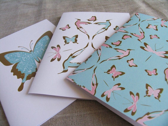 Birds and Butterflies Greeting Cards - Pack of 3 (Blank)