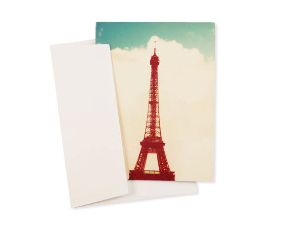 Paris notecard envelope stationery Eiffel Tower greeting card European travel French vintage chic fine art photography under 5