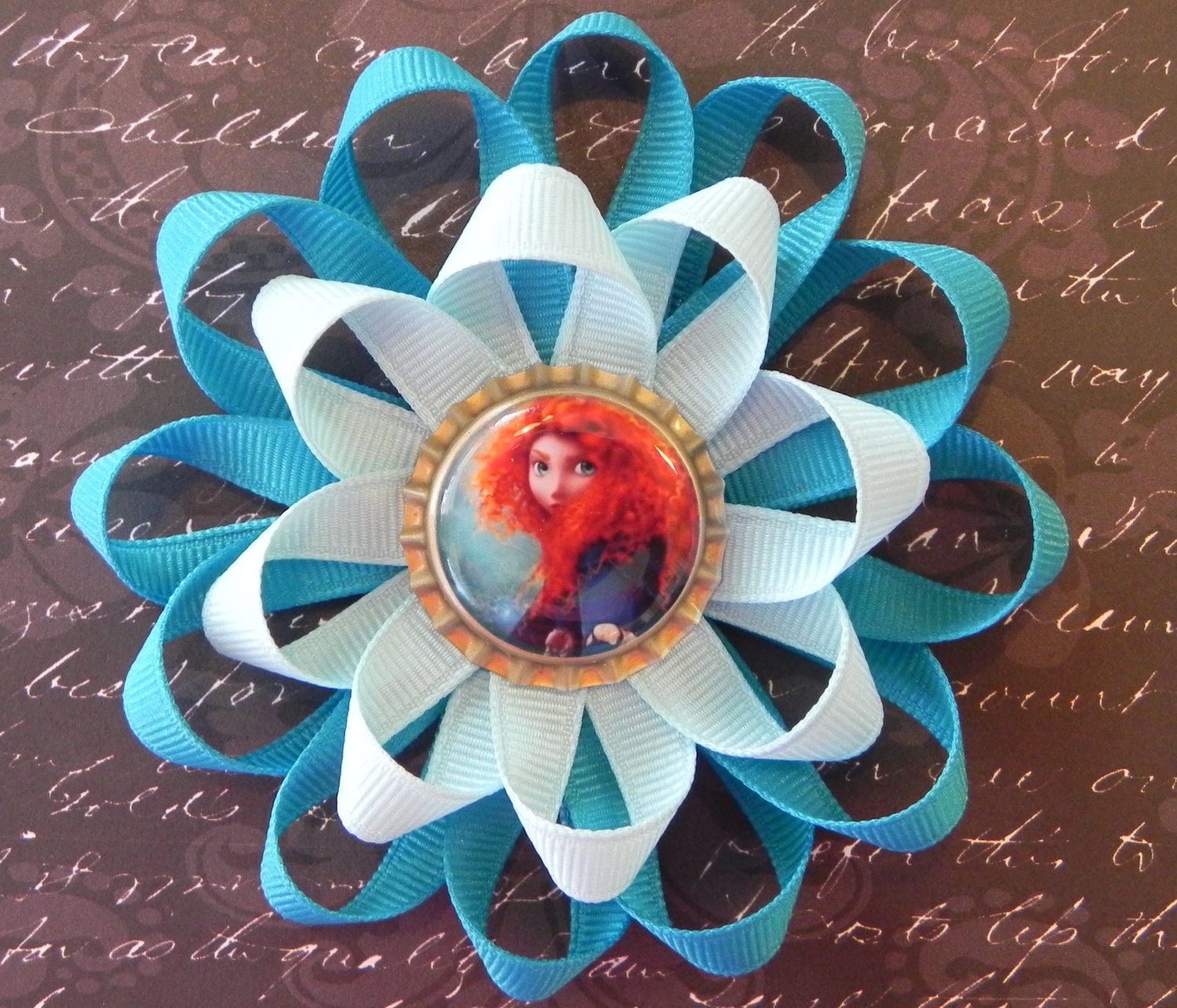 Brave Merida Loopy Flower Boutique Bottle Cap Hair Bow - OTT over the top - Disney Princess - by sweetteabowtique