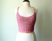 crochet lace crop tops in sorbet pink. made to order in your size