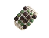 Macrame Bracelet, Cuff, Statement, Fibre Bracelet, Boho Jewelry, Green Brown Beige, Beaded, Wooden Beads, OOAK