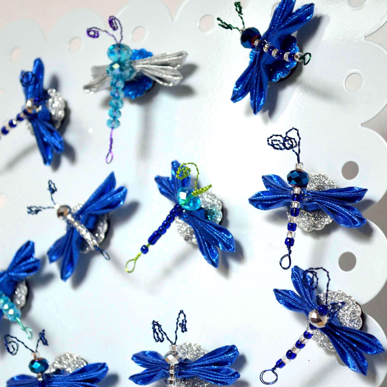 Holiday Bugs Hanukkah Bugs Blue Silver Kanzashi Dragonfly Magnets M201 - fostersbeauties