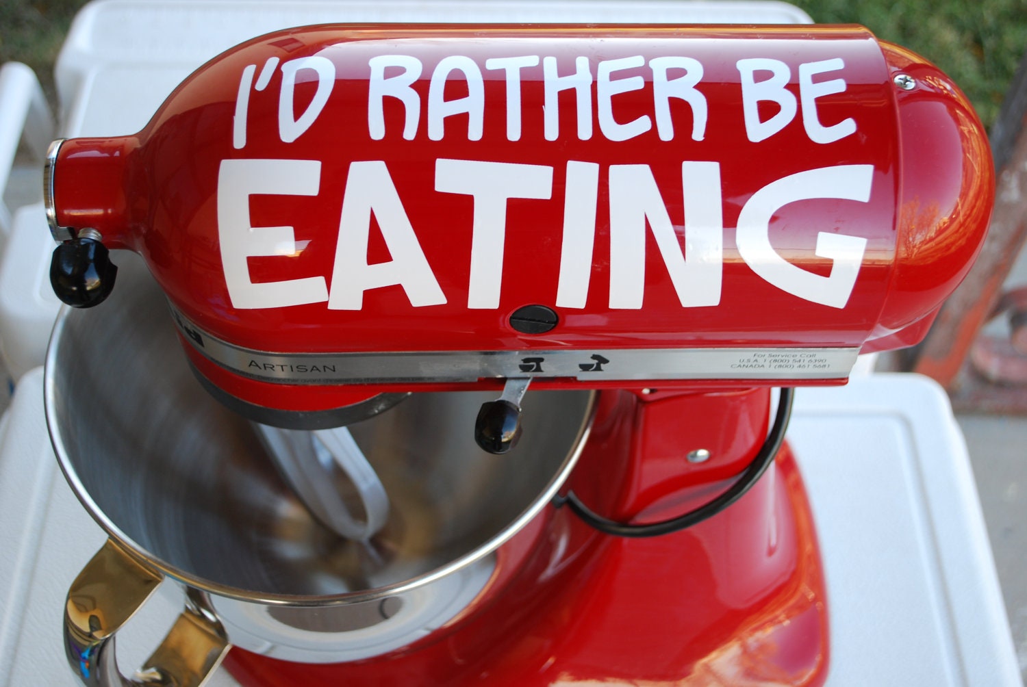 Custom Kitchen Mixer Vinyl Decals - I'd rather be eating (for Cuisinart, KitchenAid, Kitchen Aid Mixer, other appliances)