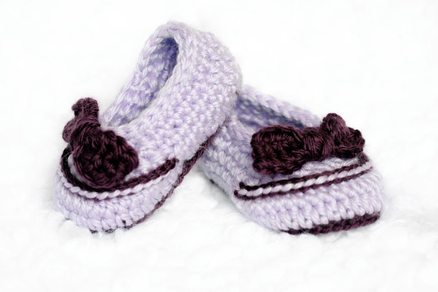 Purple Crochet Ballet Flats // Lavender and Plum with Bows // Newborn