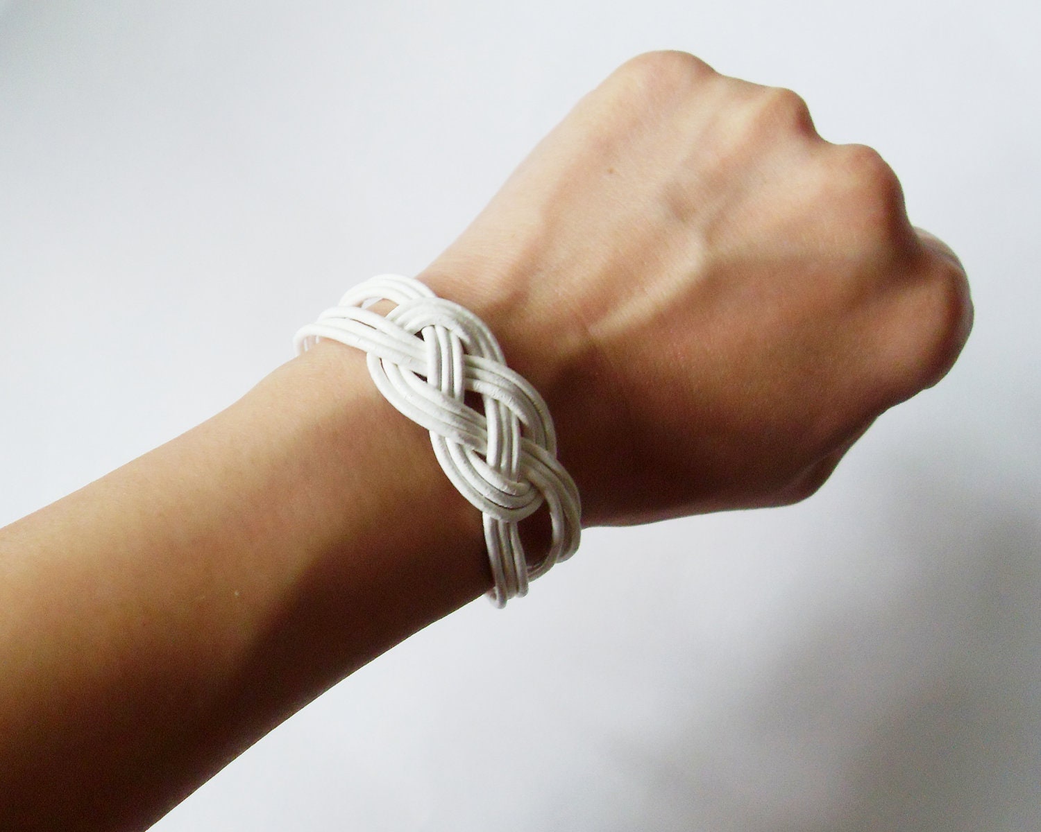 Leather Sailor Knot Bracelet - White Leather Strap Bracelet with Sailor Knot - Bridesmaids Gift Idea
