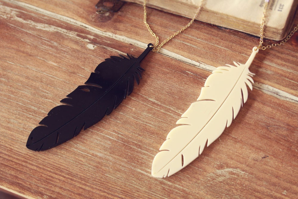 Large Tribal Feather necklace - Indie chic, bohemian everyday necklace,