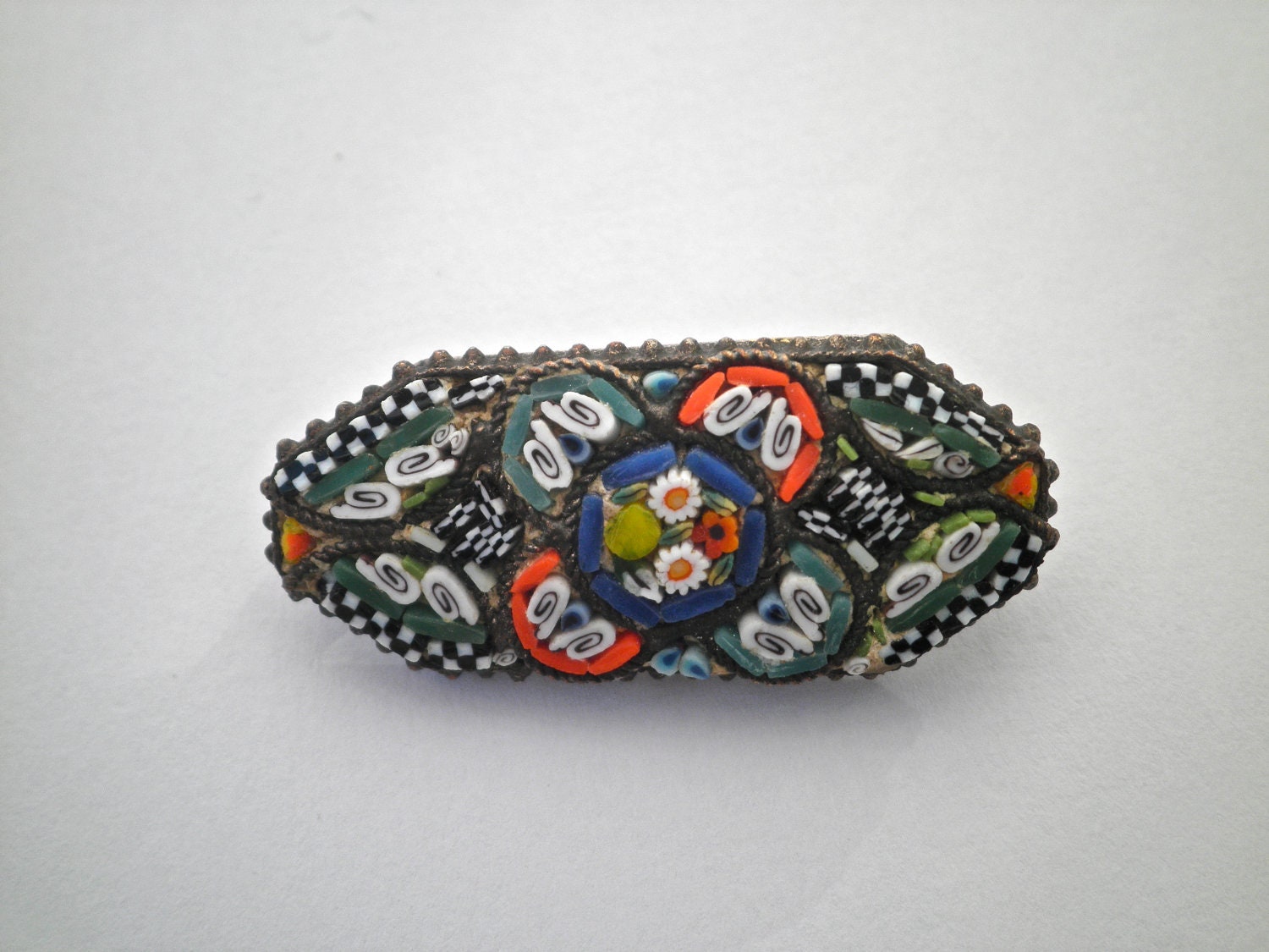 Vintage Italian Flowers Micro Mosaic Brooch.
