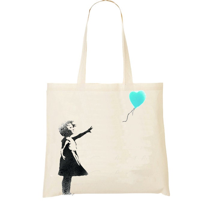 banksy inspired girl and balloon tote