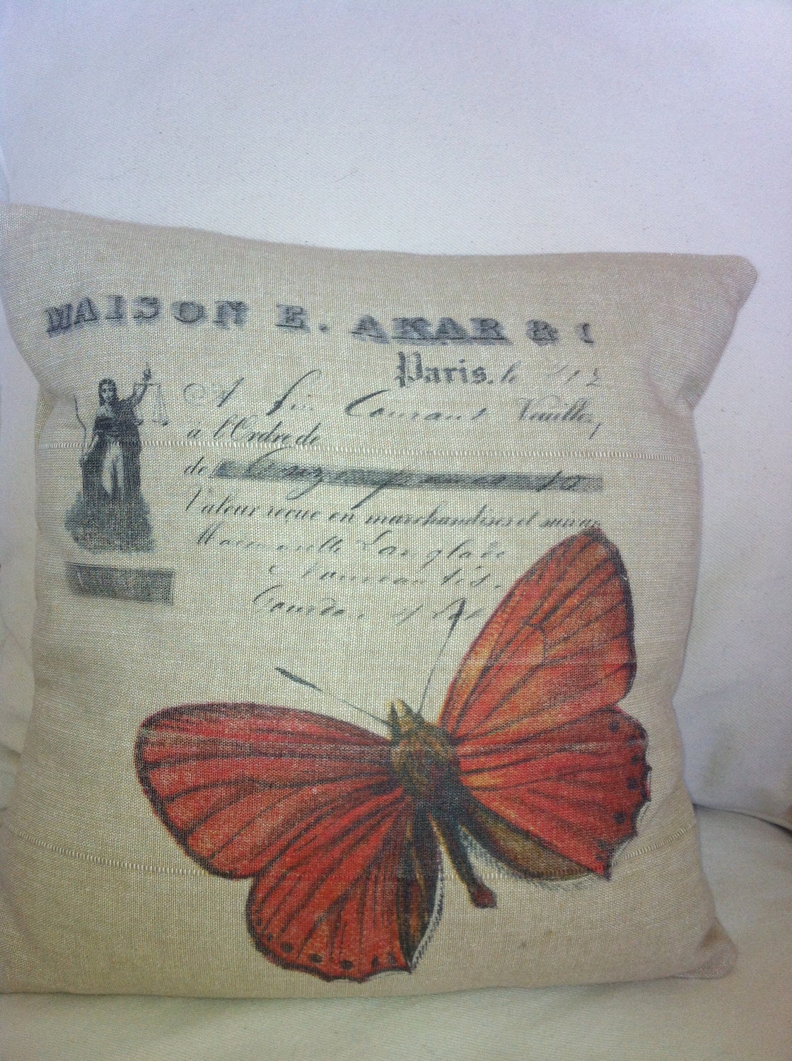 Butterfly Pillow, Cotton Pillow Cover, french graphic, Decorative Throw Pillow, Paris, Nature, ephemera, Accent Pillow,  12x12