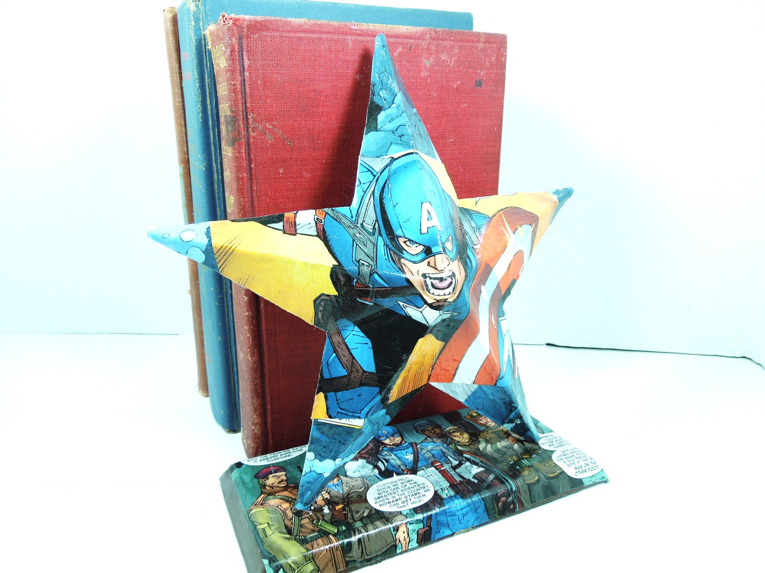 Captain America Bookend-OOAK-FREE Shipping-The Avengers-Superhero Style for Cool Geeks