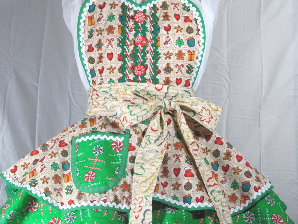 Holiday Treats Cookie Cutters Apron 50s carhop waitress Dots Diner Style retro