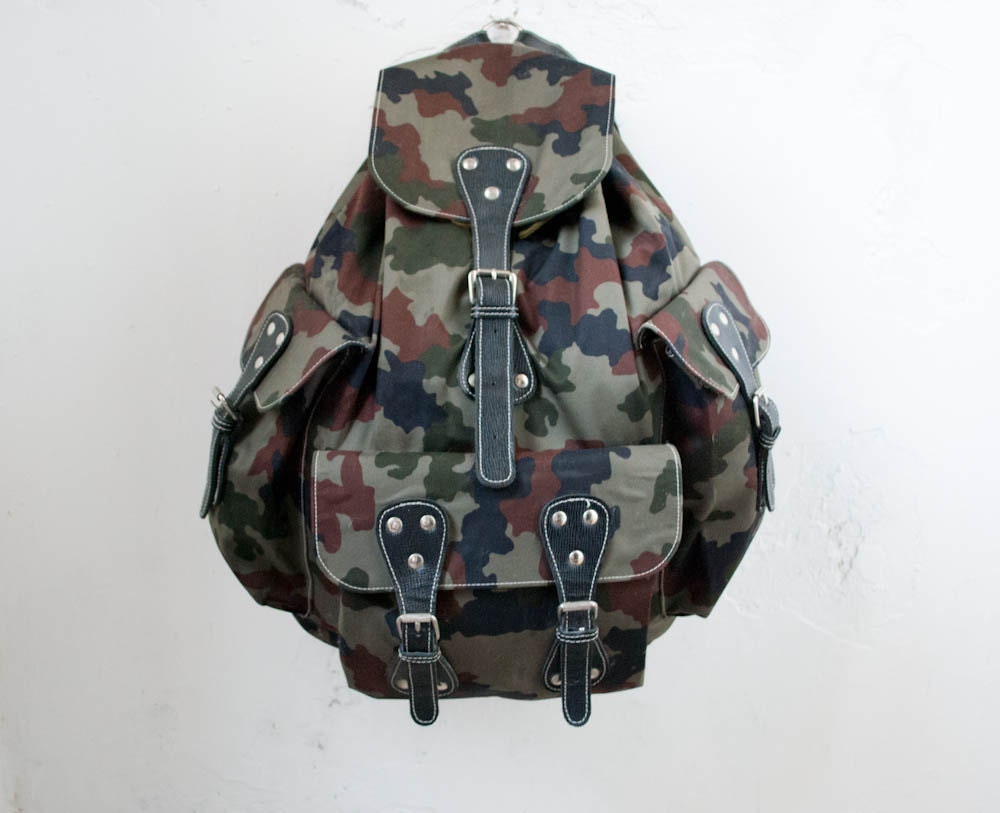 Vintage military army backpack camouflage rucksack