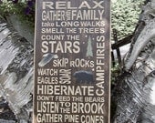 Cabin Sign Cabin Rules Subway/Typography Word Art Distressed Sign