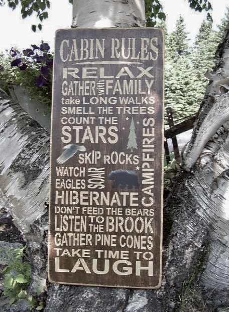 Cabin Sign Cabin Rules Subway/Typography Word Art Distressed Sign